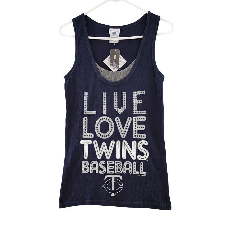 MLB Minnesota Twins Women's Navy Sparkly Tank Top Sz M